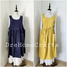 Load image into Gallery viewer, Cute plus size retro linen cotton apron with big pockets for womens