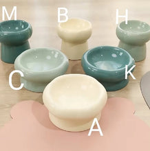 Charger l'image dans la galerie, Minimalist elevated ceramic cat bowl in neutral white, green, and gray-blue tones for modern home decor