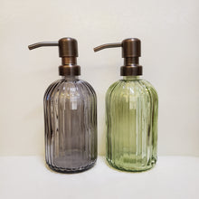 Lade das Bild in den Galerie-Viewer, Decorative Glass soap dispenser set with metal pumps with tray for kitchen sink | bathroom