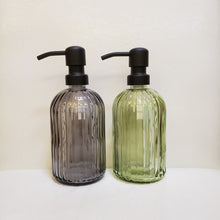 Lade das Bild in den Galerie-Viewer, Decorative Glass soap dispenser set with metal pumps with tray for kitchen sink | bathroom