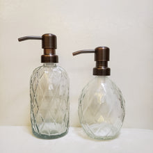 Lade das Bild in den Galerie-Viewer, Decorative Glass soap dispenser set with metal pumps with tray for kitchen sink | bathroom