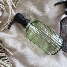 Lade das Bild in den Galerie-Viewer, Decorative Glass soap dispenser set with metal pumps with tray for kitchen sink | bathroom