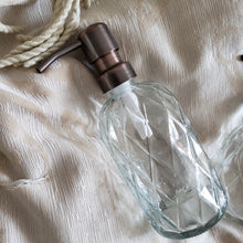 Lade das Bild in den Galerie-Viewer, Decorative Glass soap dispenser set with metal pumps with tray for kitchen sink | bathroom