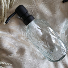 Lade das Bild in den Galerie-Viewer, Decorative Glass soap dispenser set with metal pumps with tray for kitchen sink | bathroom