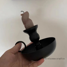 Load image into Gallery viewer, Old fashioned vintage metal black taper candle sticks holders with handle set of 3