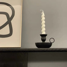 Load image into Gallery viewer, Old fashioned vintage metal black taper candle sticks holders with handle set of 3