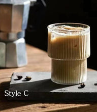 Charger l&#39;image dans la galerie, Verre à motif rayé, tasse à café, tasse en verre latte, tasse à cappuccino, tasse à café décorative

