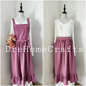 pink ruffle pretty aprons with pockets, Ladies full aprons with pockets, ruffled pinafore pretty aprons with pockets for sale, half waist apron dress for women cooking