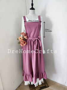 Ladies full aprons with pockets, ruffled pinafore pretty aprons with pockets for sale, half waist apron dress for women cooking