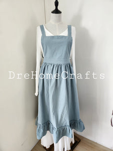 Ladies full aprons with pockets, ruffled pinafore pretty aprons with pockets for sale, half waist apron dress for women cooking