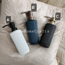 Load image into Gallery viewer, Ceramic matte white, blue, black soap dispenser set for kitchen sink or bathroom
