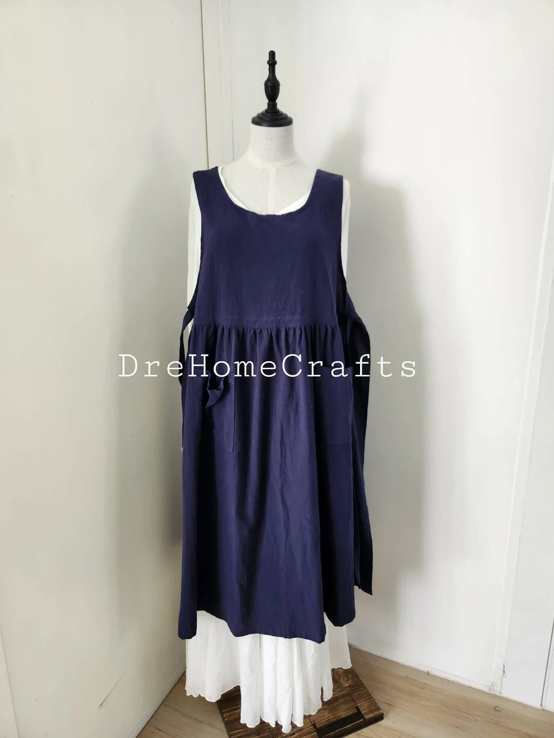 Blaue Schürze für Damen mit Taschen, Schürzen, Kochschürze Damen moder – DreHomeCrafts