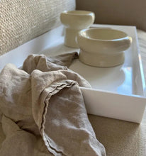 Charger l'image dans la galerie, Minimalist elevated ceramic cat bowl in neutral white, green, and gray-blue tones for modern home decor
