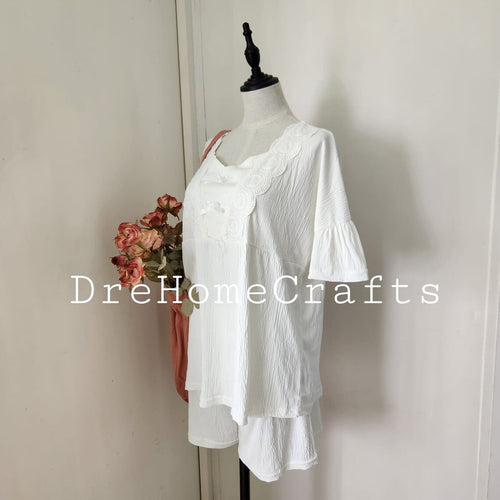plus size womens cotton shorty pajamas set shorts sleeve and pants pjs