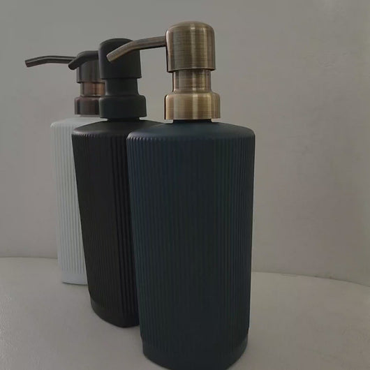 ceramic matte white | blue | black hand soap dispenser bottle and pump set with tray for kitchen sink or bathroom, lotion soap dispenser