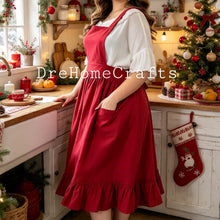 Lade das Bild in den Galerie-Viewer, Ruffled Christmas Apron for Women with Pockets | Vintage Holiday Kitchen Apron
