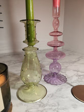 Load image into Gallery viewer, Colorful Glass candle holder , glass vase , candlesticks holder , wedding décor , party décor , Christmas ornaments , Christmas decor , holiday
