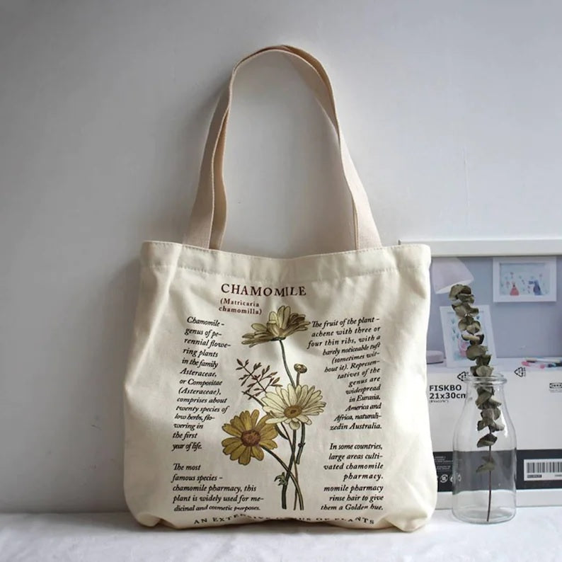 Canvas tote bag flower print, Floral canvas tote bag with zipper