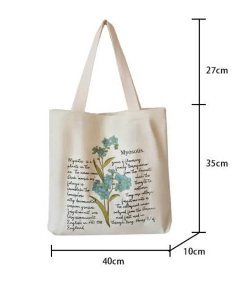 Canvas tote bag flower print, Simple Floral canvas tote bag with