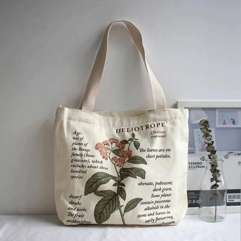 Canvas tote bag flower print, Simple Floral canvas tote bag with zippe –  DreHomeCrafts