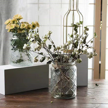 Charger l&#39;image dans la galerie, Pot en verre de style floral avec couvercle en bois, pot en verre hermétique
