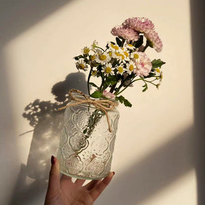 Glasgefäß im Blumenstil mit Holzdeckel, luftdichtes Glasgefäß