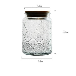 Floral style Glass jar with wood lid , air-tight glass jar