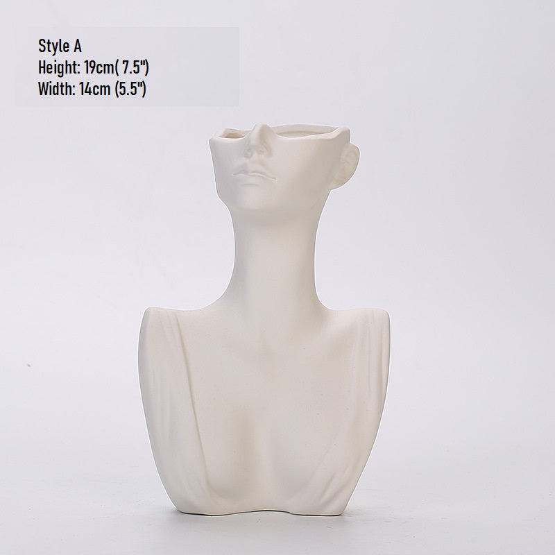 Skulpturale Vase aus Keramik, stylische Vase, Frauenkörpervase für Blumen, Kopfvase, weibliche Körpervase, kurvige Körpervase