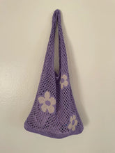 Charger l&#39;image dans la galerie, Sac au crochet à motif floral, sac à tricoter, sac tricoté, pour l&#39;épicerie, sac à provisions, cadeau pour elle
